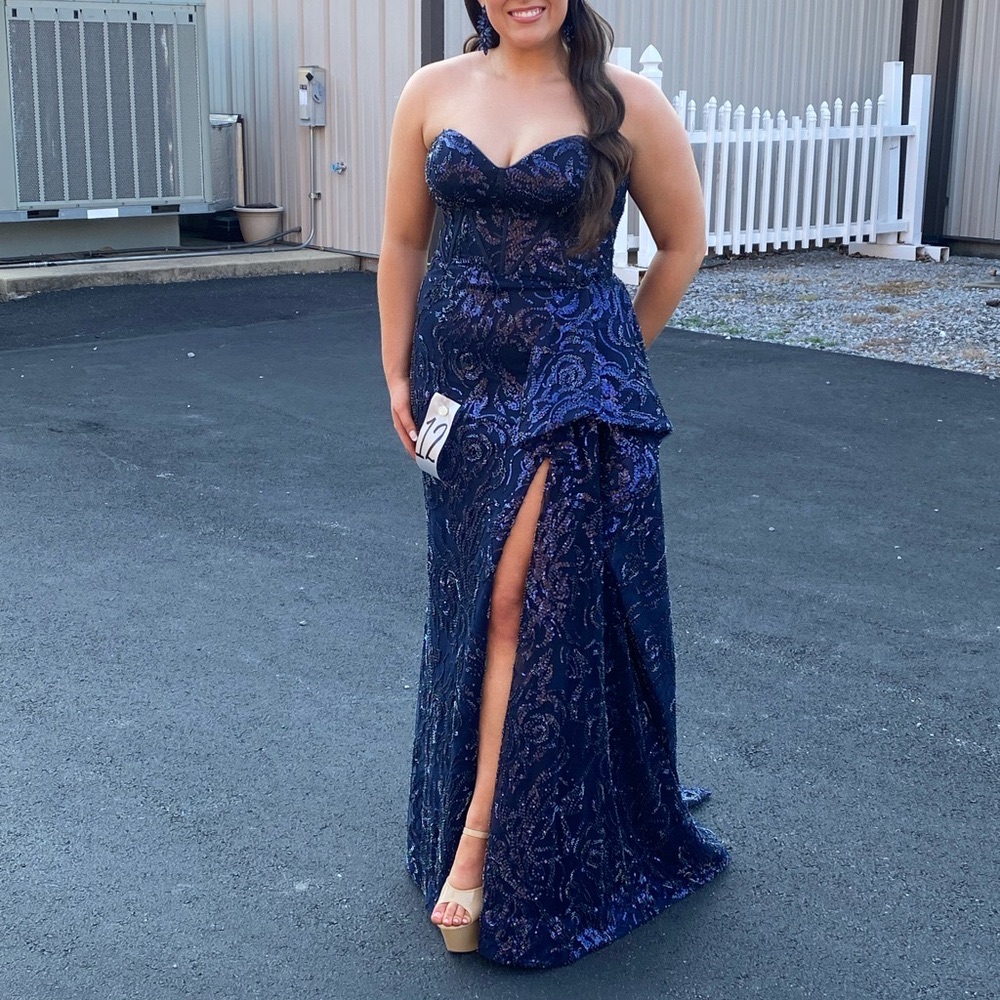 Sherri Hill Midnight Blue Strapless Gown